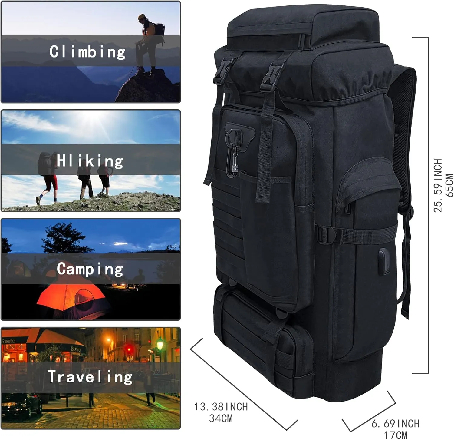 80L 100 Liters Camping Hiking Military Tactical Backpack,Water Resistant Large Travel Daypacks Outdoor MOLLE Rucksack