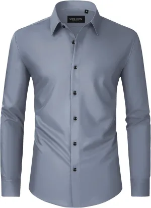 Alimens & Gentle Mens Dress Shirts Long Sleeve Wrinkle-Free Formal Shirts Wedding Dating Business Casual Button Down Shirt