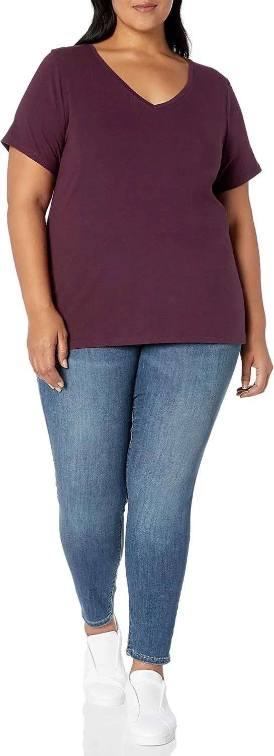Amazon Essentials Women's Plus Size Short-Sleeve V-Neck T-Shirt, Multipacks