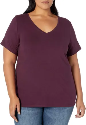 Amazon Essentials Women's Plus Size Short-Sleeve V-Neck T-Shirt, Multipacks