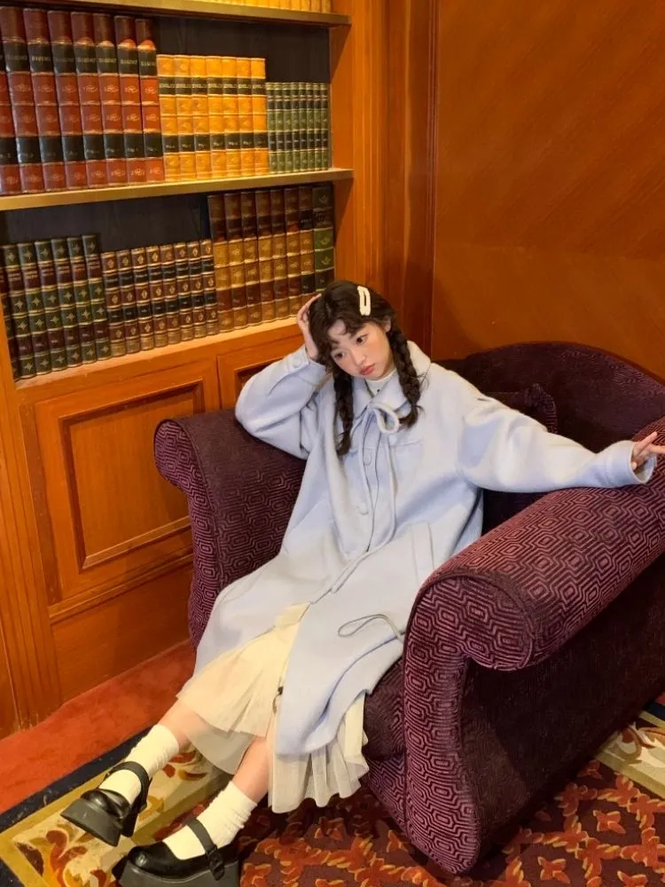Aqua blue tweed coat【s0000005877】