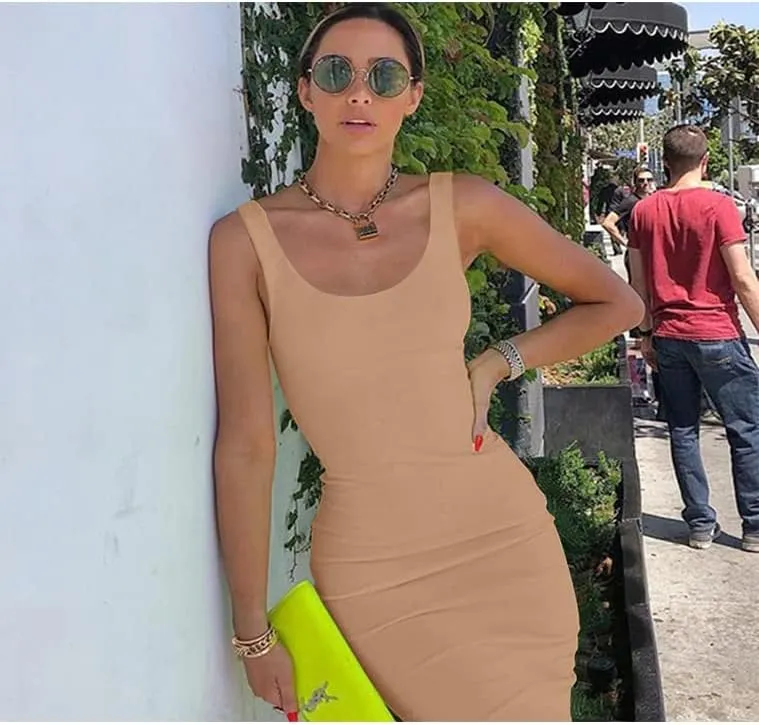 BEAGIMEG Women's Basic Tank Bodycon Sleeveless Solid Casual Long Dress