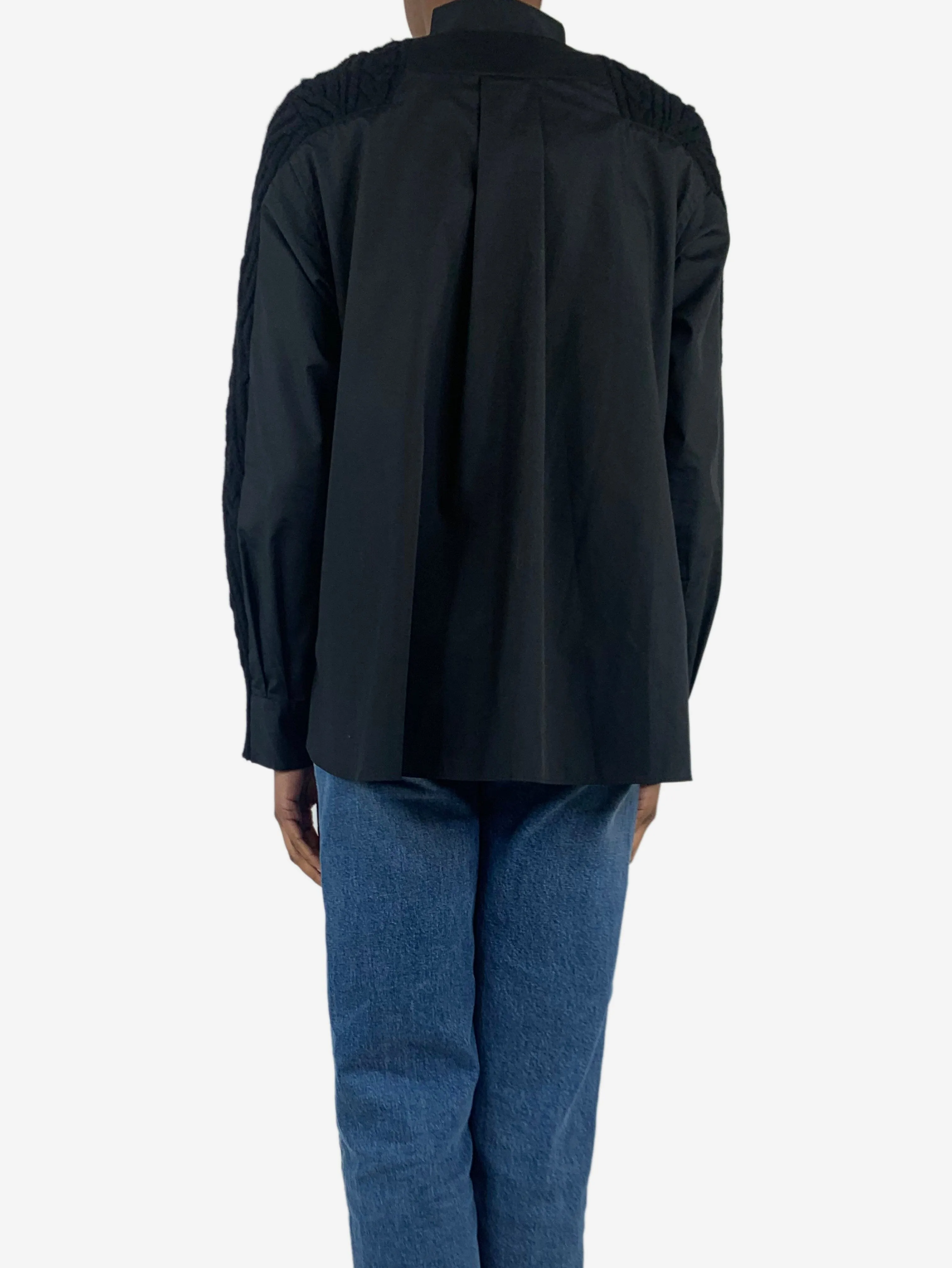 Black panelled wool knit cardigan - size UK 6