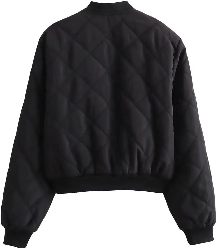 Bomber Jacket Women Dolman Quilted Jackets Lightweight Fall Clothes Casual Coat Button Down Outwear Windbreaker Pocket