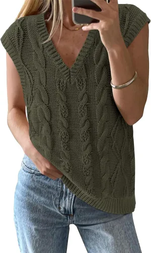BTFBM Womens Oversized Sweater Vest 2025 Summer V Neck Casual Sleeveless Sweaters Loose Cable Knit Pullover Tops