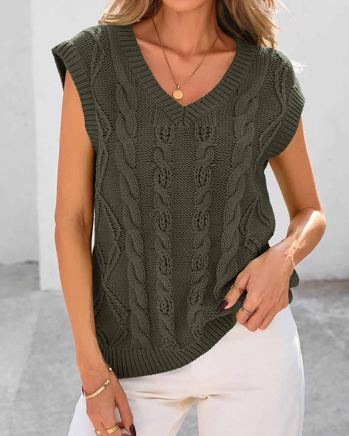 BTFBM Womens Oversized Sweater Vest 2025 Summer V Neck Casual Sleeveless Sweaters Loose Cable Knit Pullover Tops