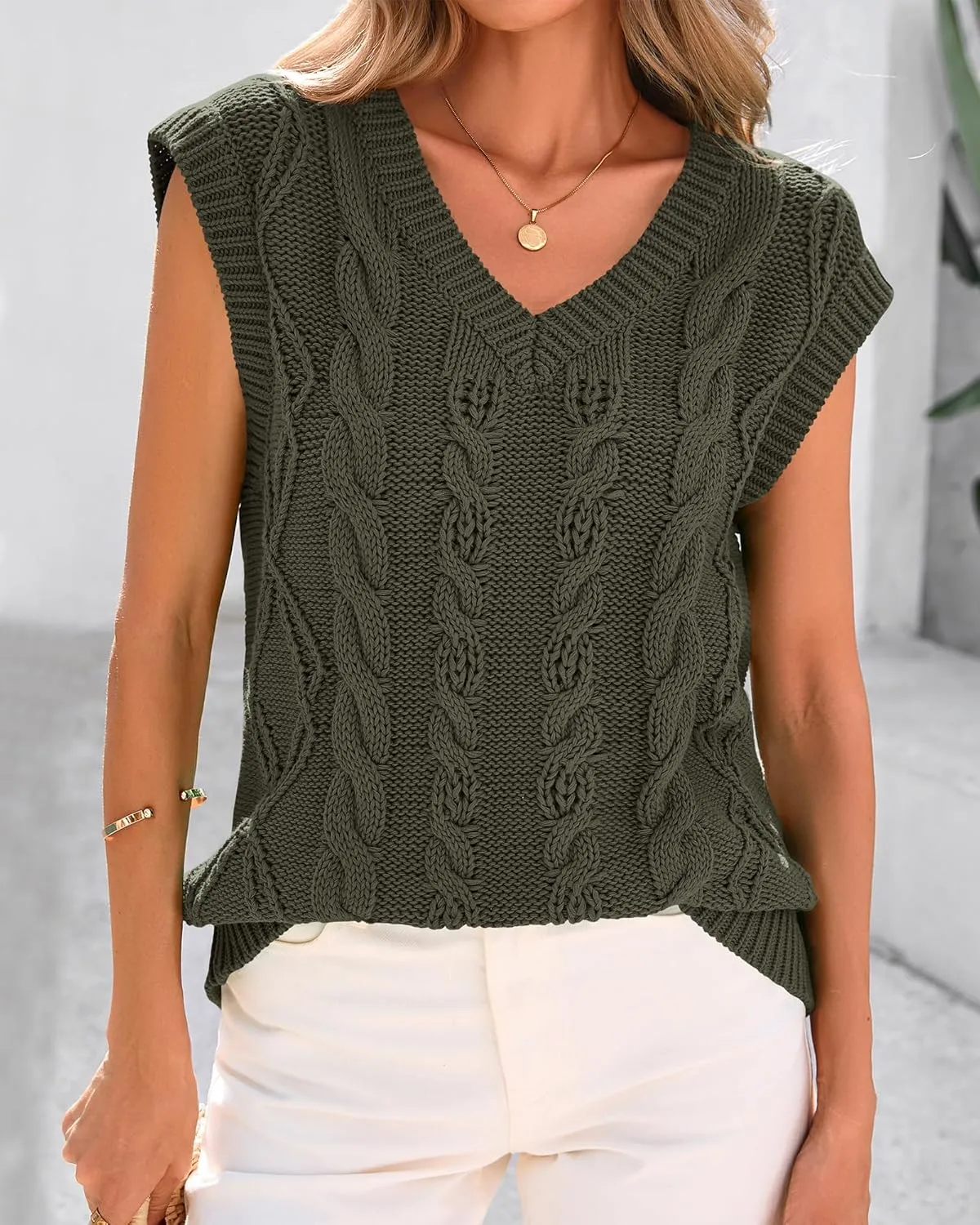 BTFBM Womens Oversized Sweater Vest 2025 Summer V Neck Casual Sleeveless Sweaters Loose Cable Knit Pullover Tops