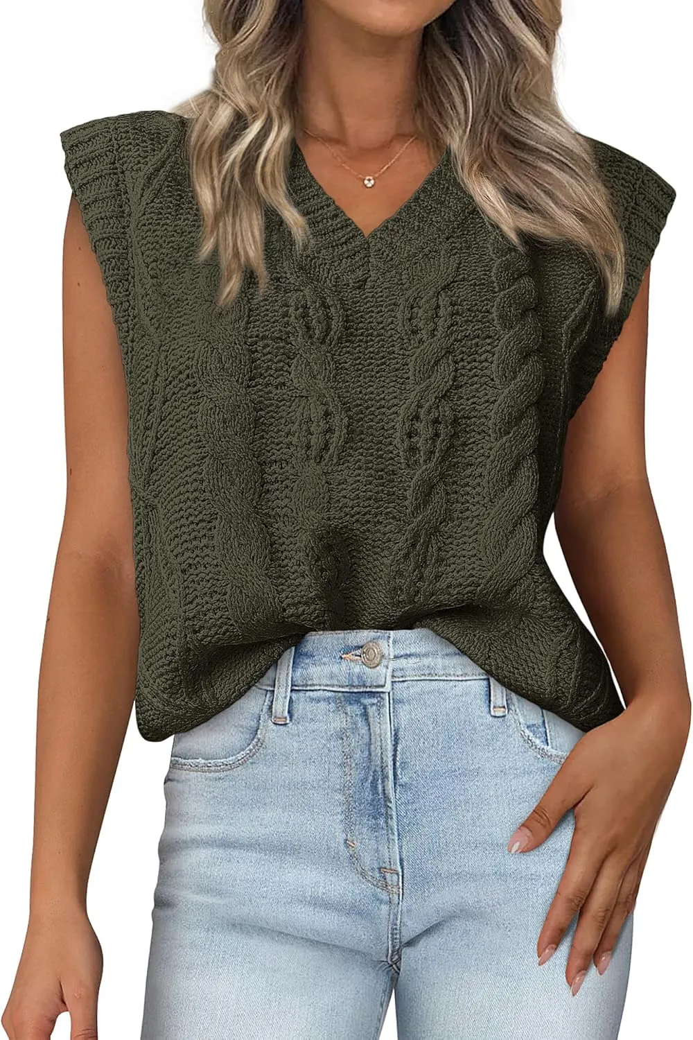 BTFBM Womens Oversized Sweater Vest 2025 Summer V Neck Casual Sleeveless Sweaters Loose Cable Knit Pullover Tops
