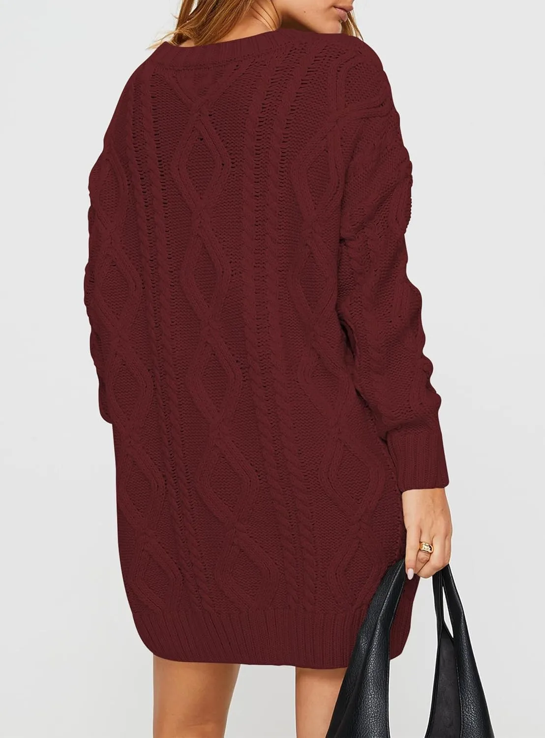 Cakulo Womens Oversized Chunky Cable Knit Mini Sweater Dress 2025 Fall Winter Pullover Long Sweaters Knitted Dresses