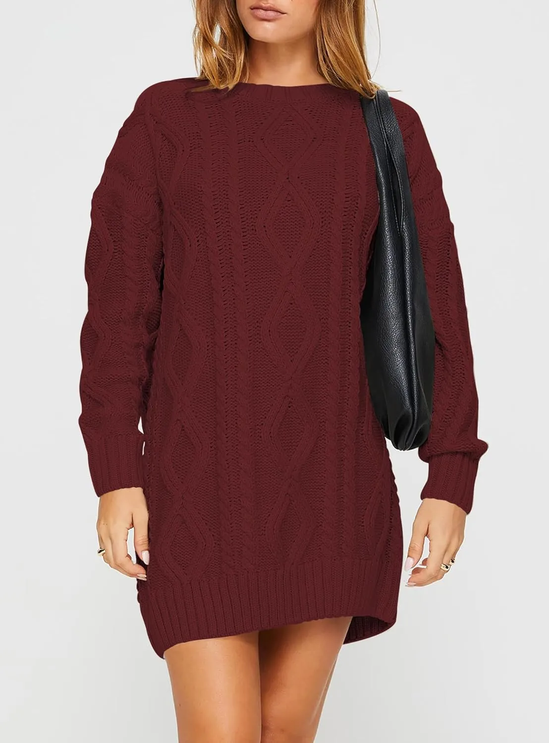Cakulo Womens Oversized Chunky Cable Knit Mini Sweater Dress 2025 Fall Winter Pullover Long Sweaters Knitted Dresses