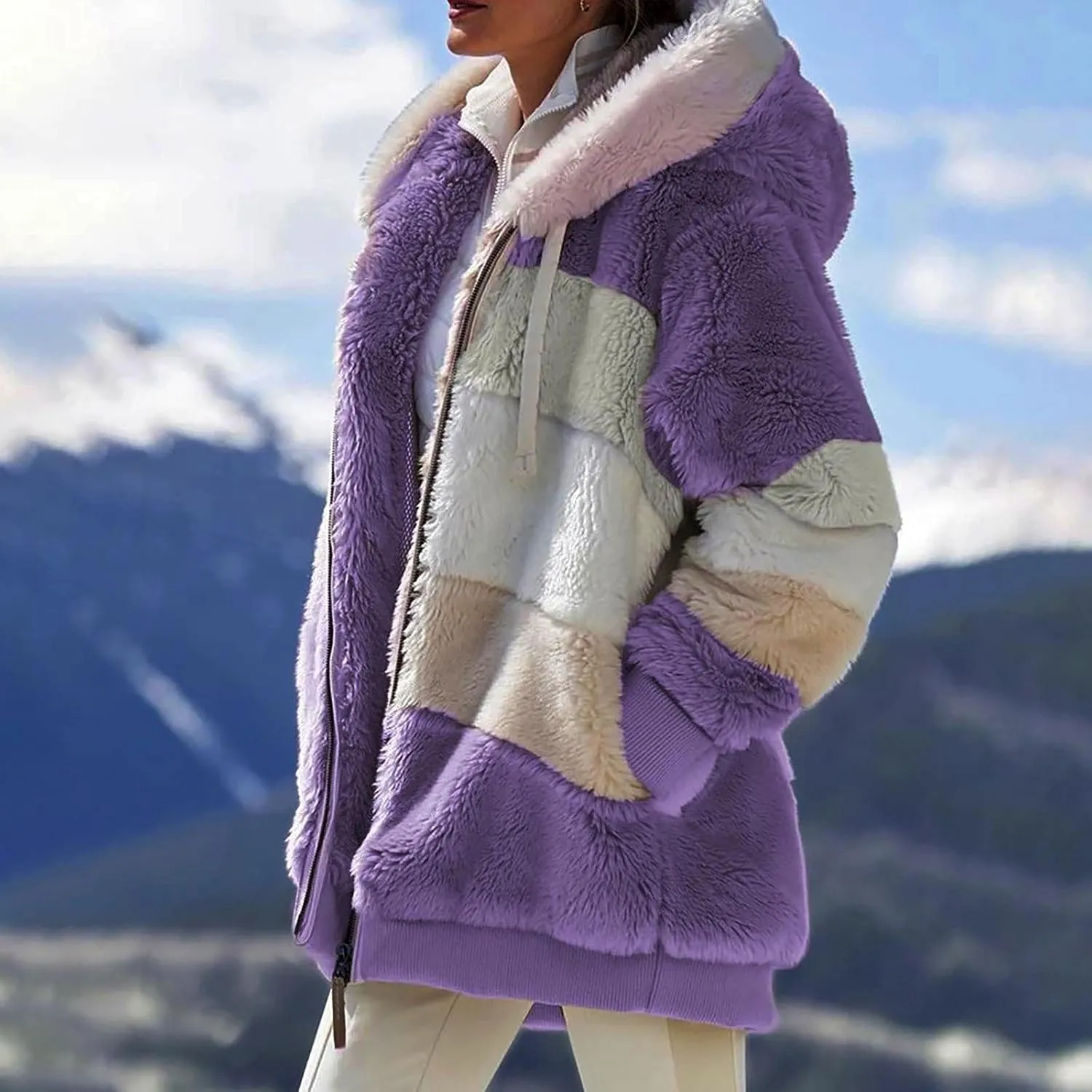 ChicCrate Womens Winter Coats Sherpa Jacket Fuzzy Fleece Jackets Oversized Casual Warm Outwear Zip Hooded Overcoat