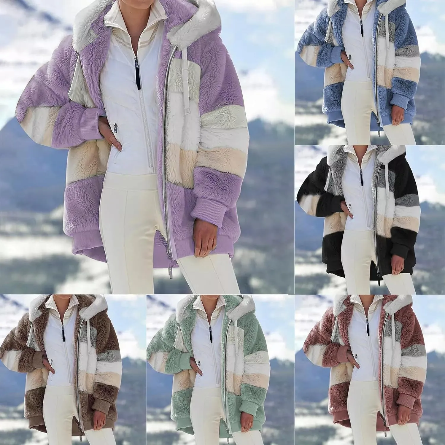 ChicCrate Womens Winter Coats Sherpa Jacket Fuzzy Fleece Jackets Oversized Casual Warm Outwear Zip Hooded Overcoat