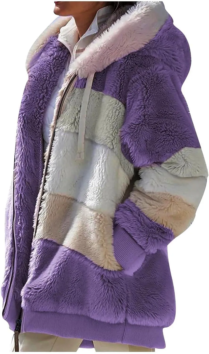 ChicCrate Womens Winter Coats Sherpa Jacket Fuzzy Fleece Jackets Oversized Casual Warm Outwear Zip Hooded Overcoat