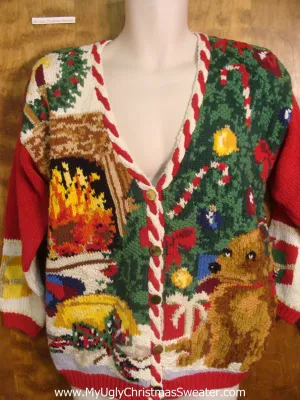 Christmas Tree and Fireplace Bad Christmas Sweater