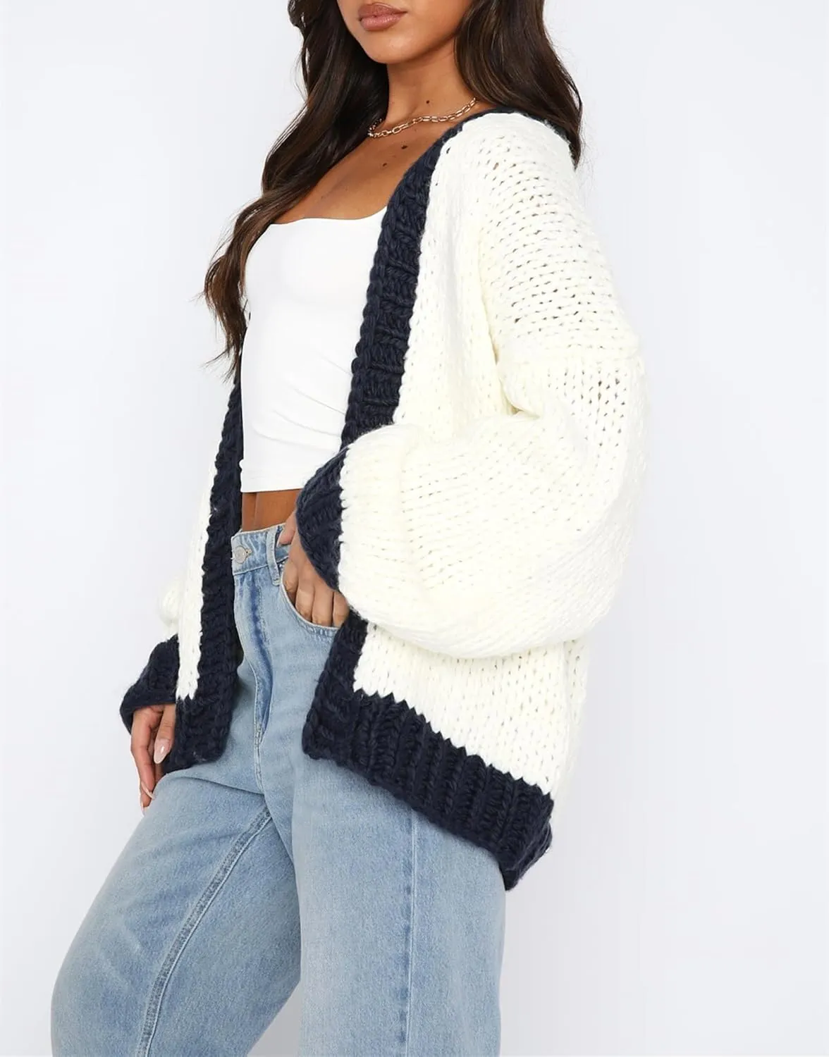 Chunky Cropped Cardigan for Women Open Front Long Sleeve Cable Knit Oversized Sweater Cute Cardigans for Teen Girls
