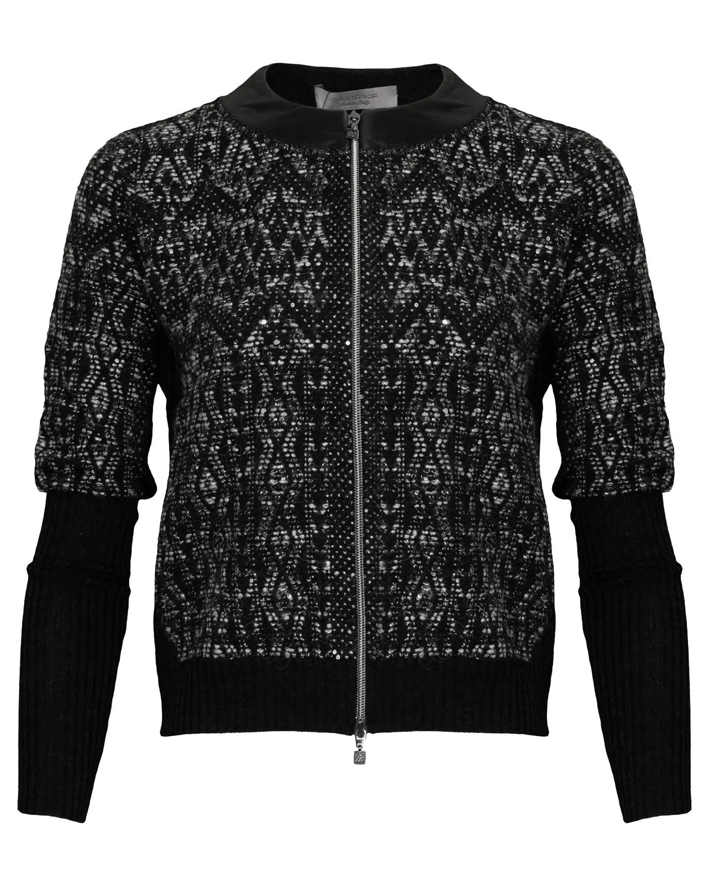 Color Block Lurex Tweed Zip Up