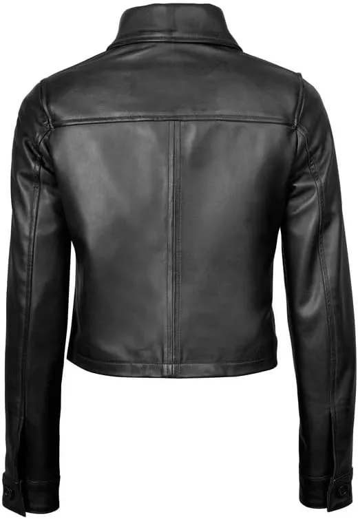Decrum Cropped Leather Jacket Women  Trendy Short Real Lambskin Womens Leather Jacket