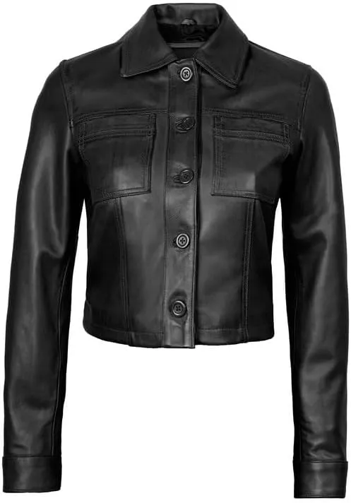 Decrum Cropped Leather Jacket Women  Trendy Short Real Lambskin Womens Leather Jacket