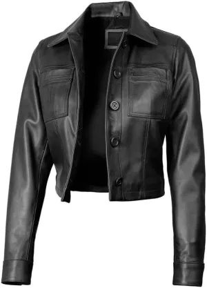 Decrum Cropped Leather Jacket Women  Trendy Short Real Lambskin Womens Leather Jacket