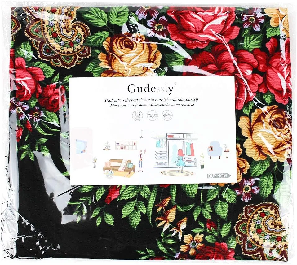 Gudessly Women's Traditional Scarf Wrap Tassel Shawl Fringes Neck Head Shawl Retro Scarf Floral Poncho