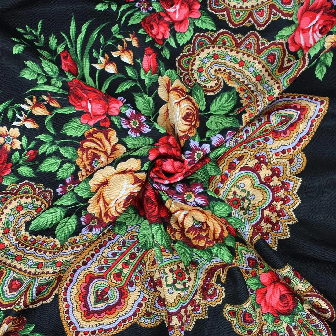 Gudessly Women's Traditional Scarf Wrap Tassel Shawl Fringes Neck Head Shawl Retro Scarf Floral Poncho