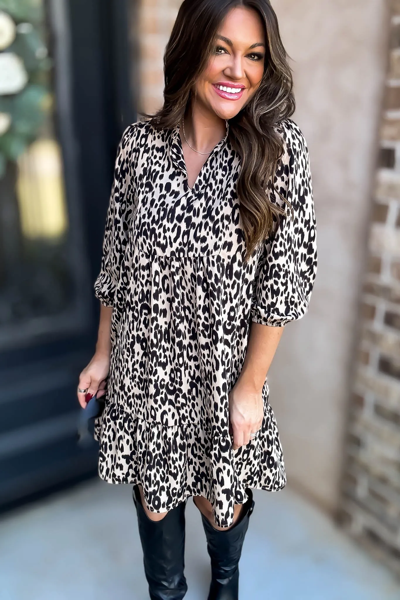 Leopard Standing Collar Dress