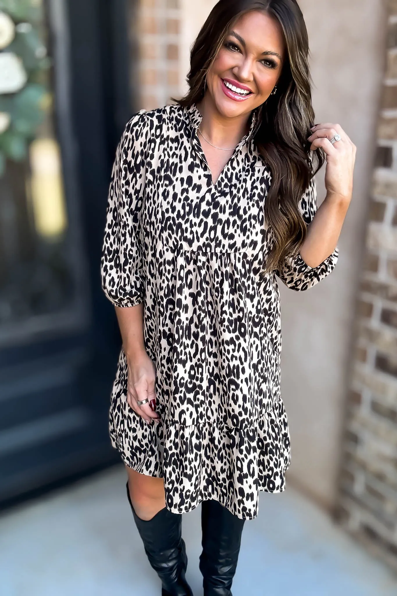 Leopard Standing Collar Dress