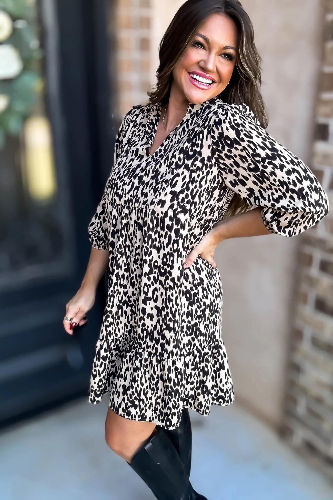 Leopard Standing Collar Dress