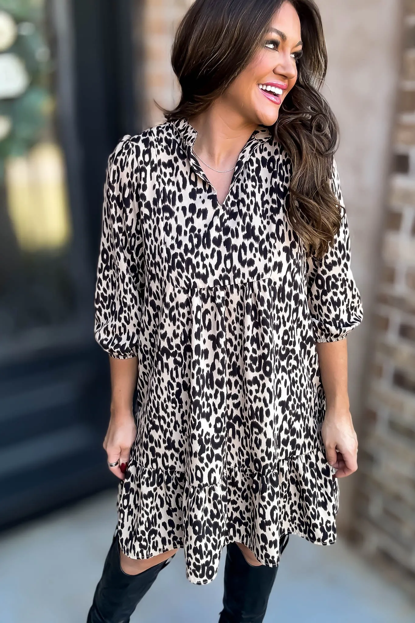 Leopard Standing Collar Dress