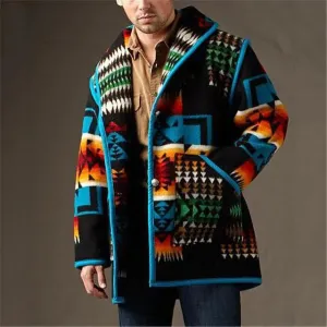 Men Polar Fleece Street Daily Fall Short Coat Loose Fit Warm Breathable Streetwear Casual Jacket Long Sleeve Geometric Pocket Black
