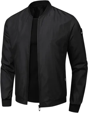 Men's Bomber Jacket Classic Solid Lightweight Casual Jackets Spring Fall Windbreaker Full Zip Up Coat with Pockets
