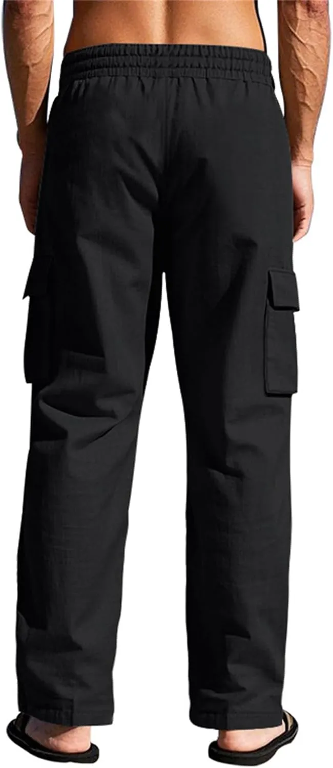 Mens Casual Elastic Waist Drawstring Lightweight Tapered Loose Straight Regular Fit Jogger Sweat Track Trousers Pants