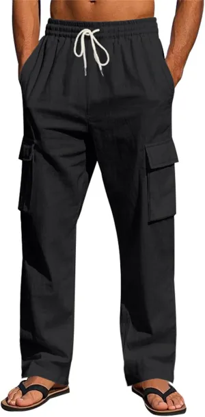 Mens Casual Elastic Waist Drawstring Lightweight Tapered Loose Straight Regular Fit Jogger Sweat Track Trousers Pants