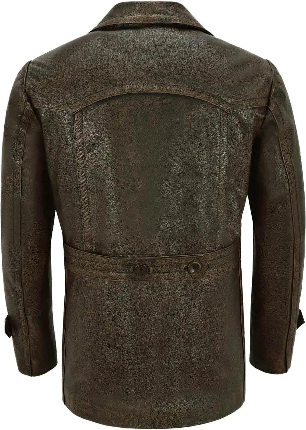 Men's Kriegsmarine German Ww2 Dr Who Reefer Hide Leather Jacket Coat Four Button Leather Car Coat - Pea Coat for Mens