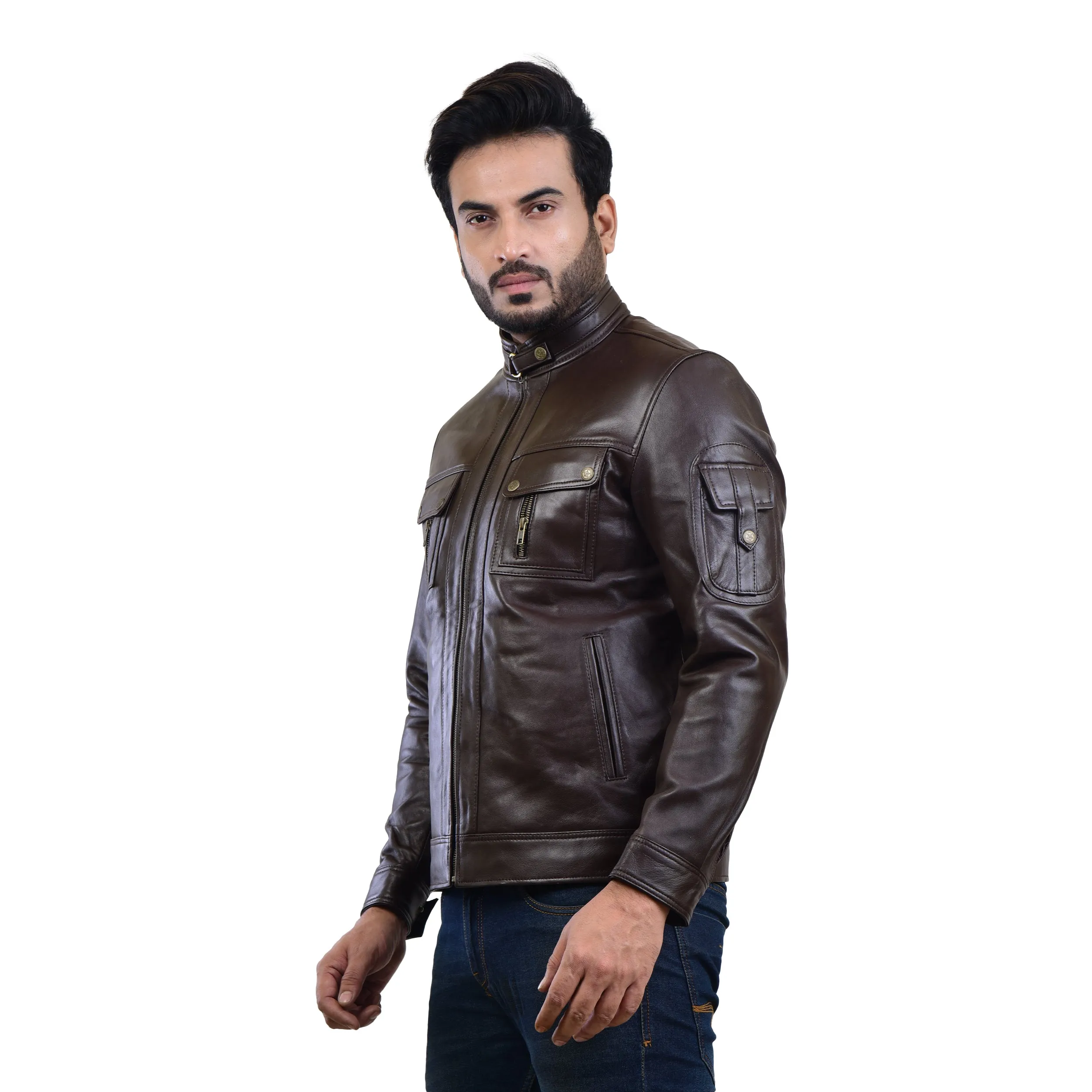 MENS LEATHER JACKET 410141(BROWN)