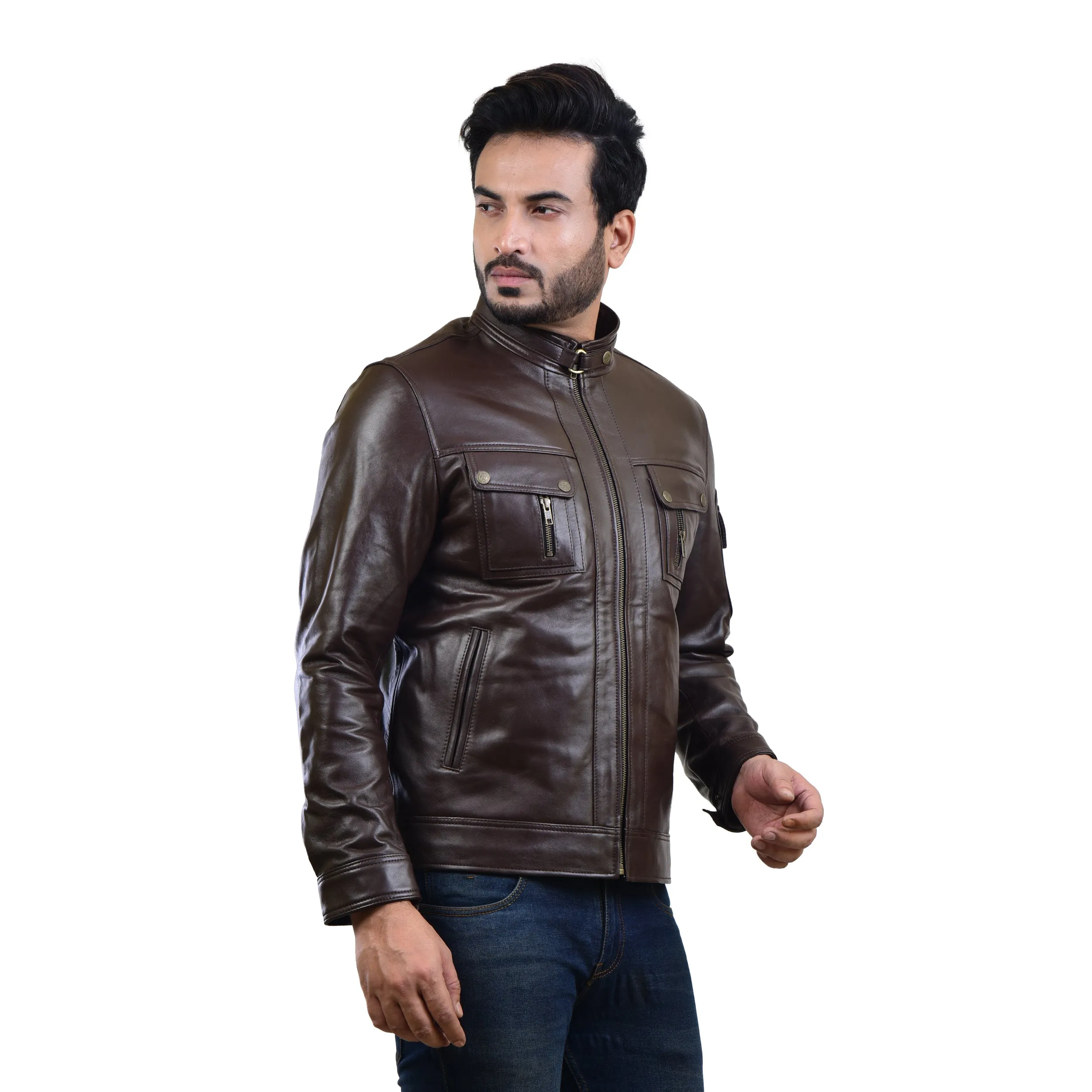 MENS LEATHER JACKET 410141(BROWN)