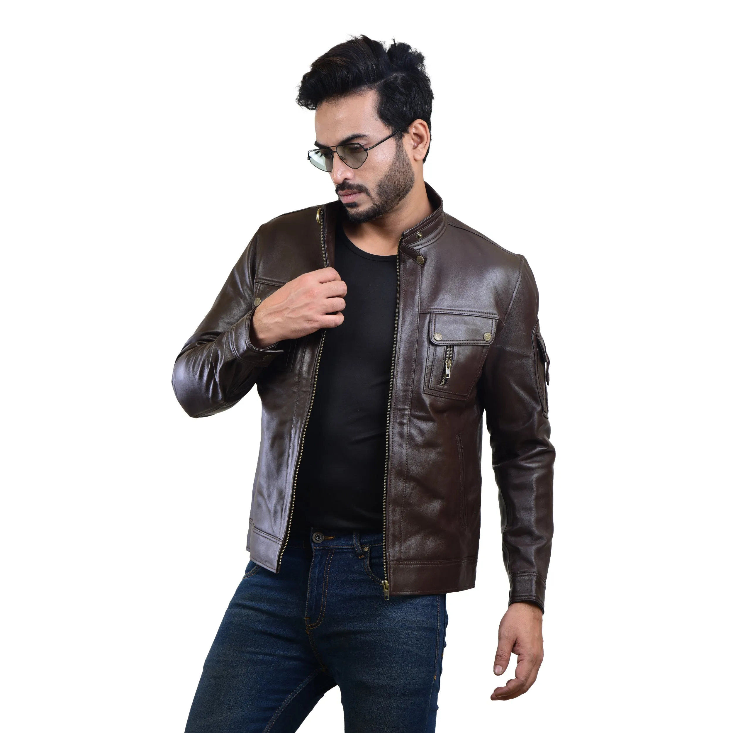 MENS LEATHER JACKET 410141(BROWN)