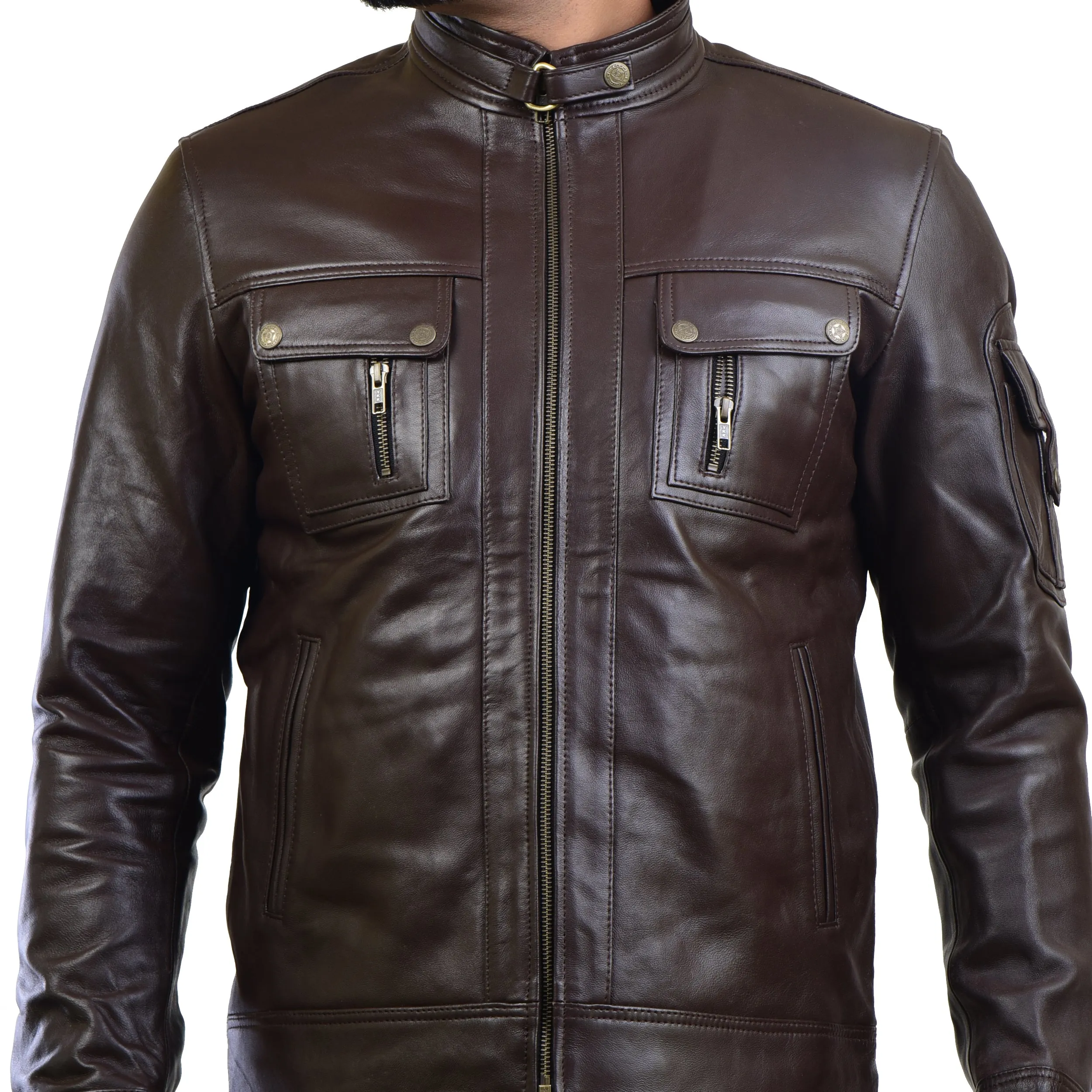 MENS LEATHER JACKET 410141(BROWN)