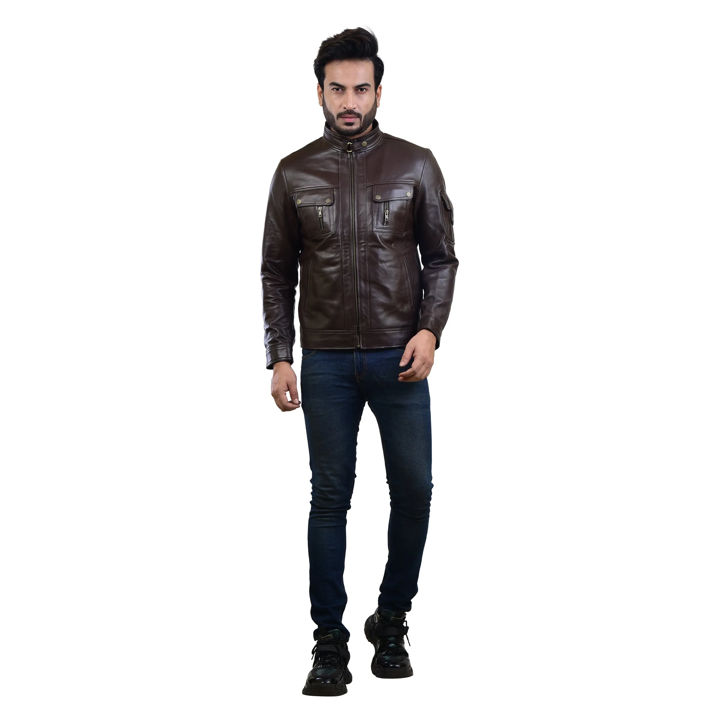 MENS LEATHER JACKET 410141(BROWN)