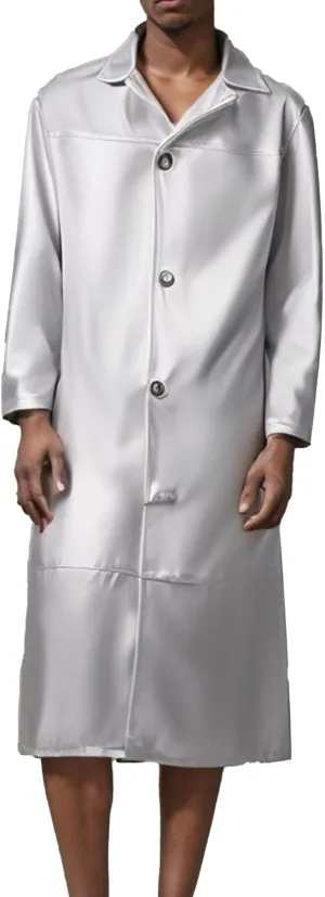 Men's Leather Long Trench Coat Faux Leather Vintage Full Length Overcoat Fashion Open Front Cardigan Jackets