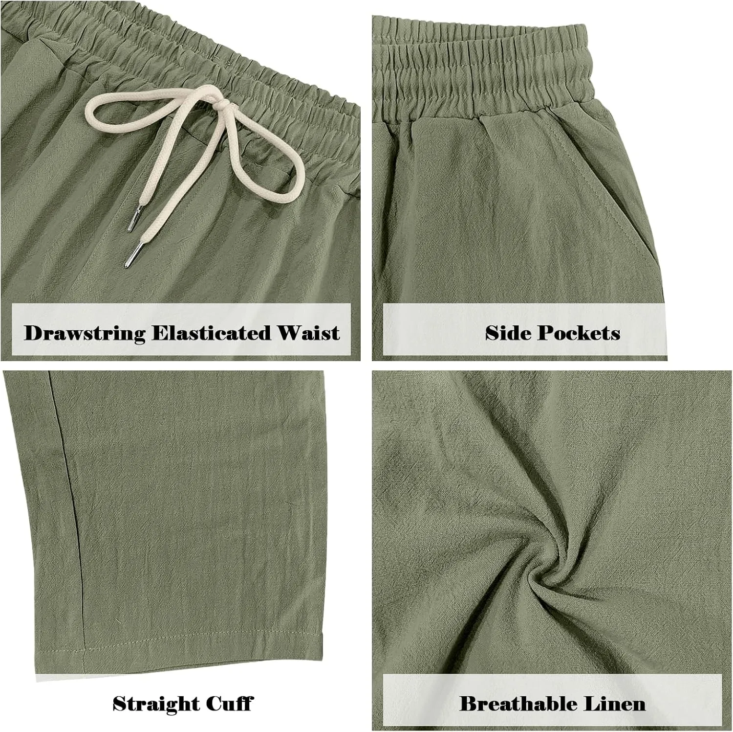 Mens Linen Pants Casual Summer Beach Pants Lightweight Drawstring Yoga Trousers Vacation Cargo Pants with Pockets