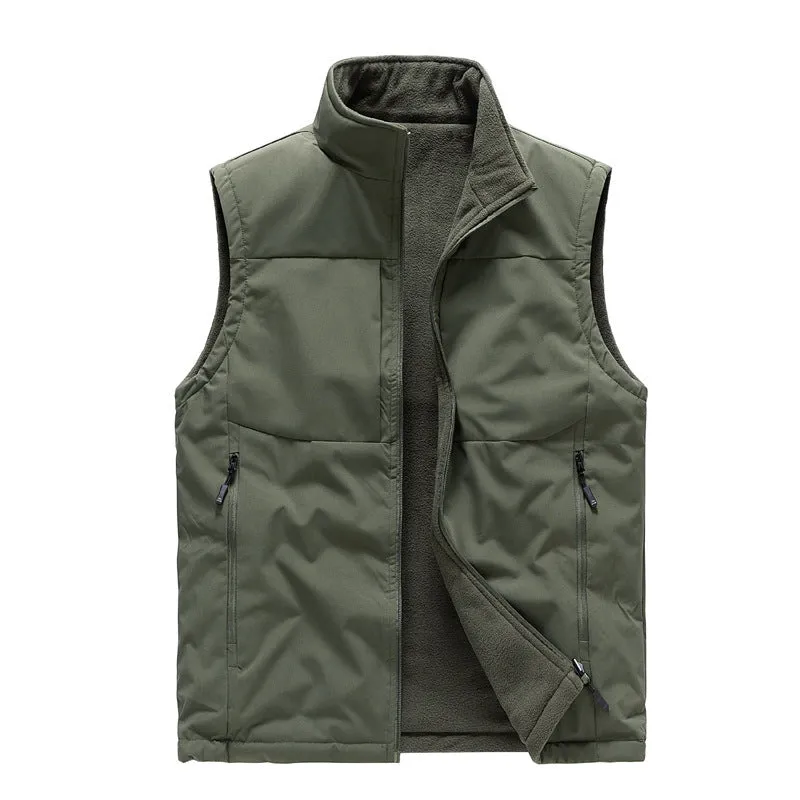 Men's reversible solid color Fleece Vest Warm Loose Sleeveless