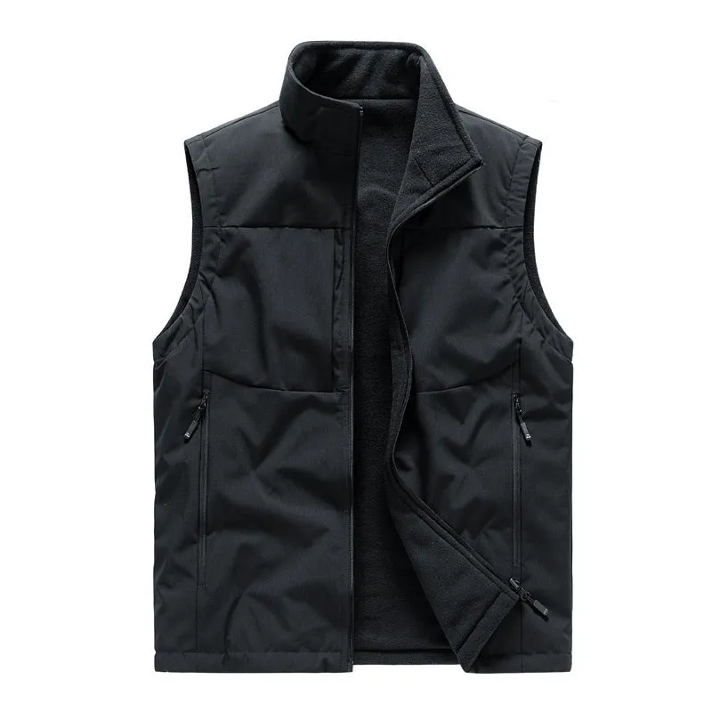 Men's reversible solid color Fleece Vest Warm Loose Sleeveless
