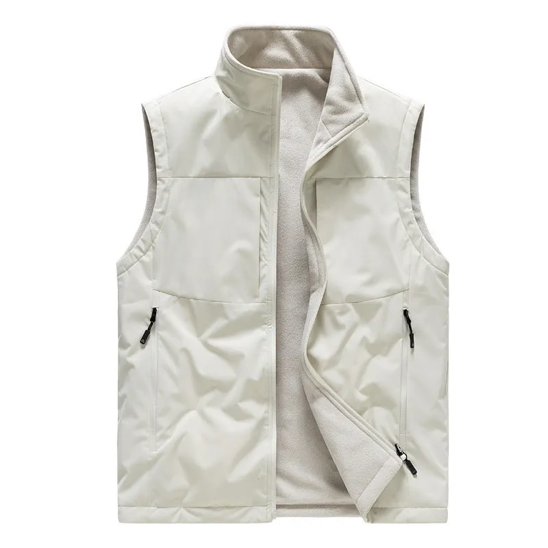 Men's reversible solid color Fleece Vest Warm Loose Sleeveless