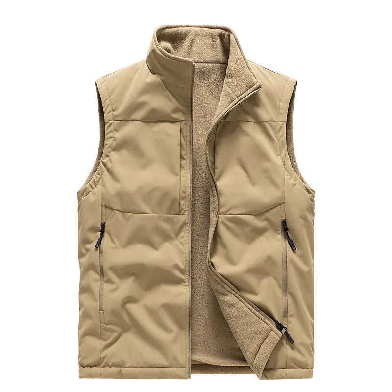 Men's reversible solid color Fleece Vest Warm Loose Sleeveless