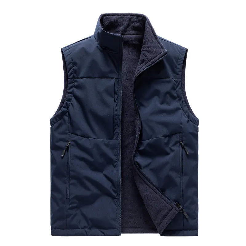 Men's reversible solid color Fleece Vest Warm Loose Sleeveless