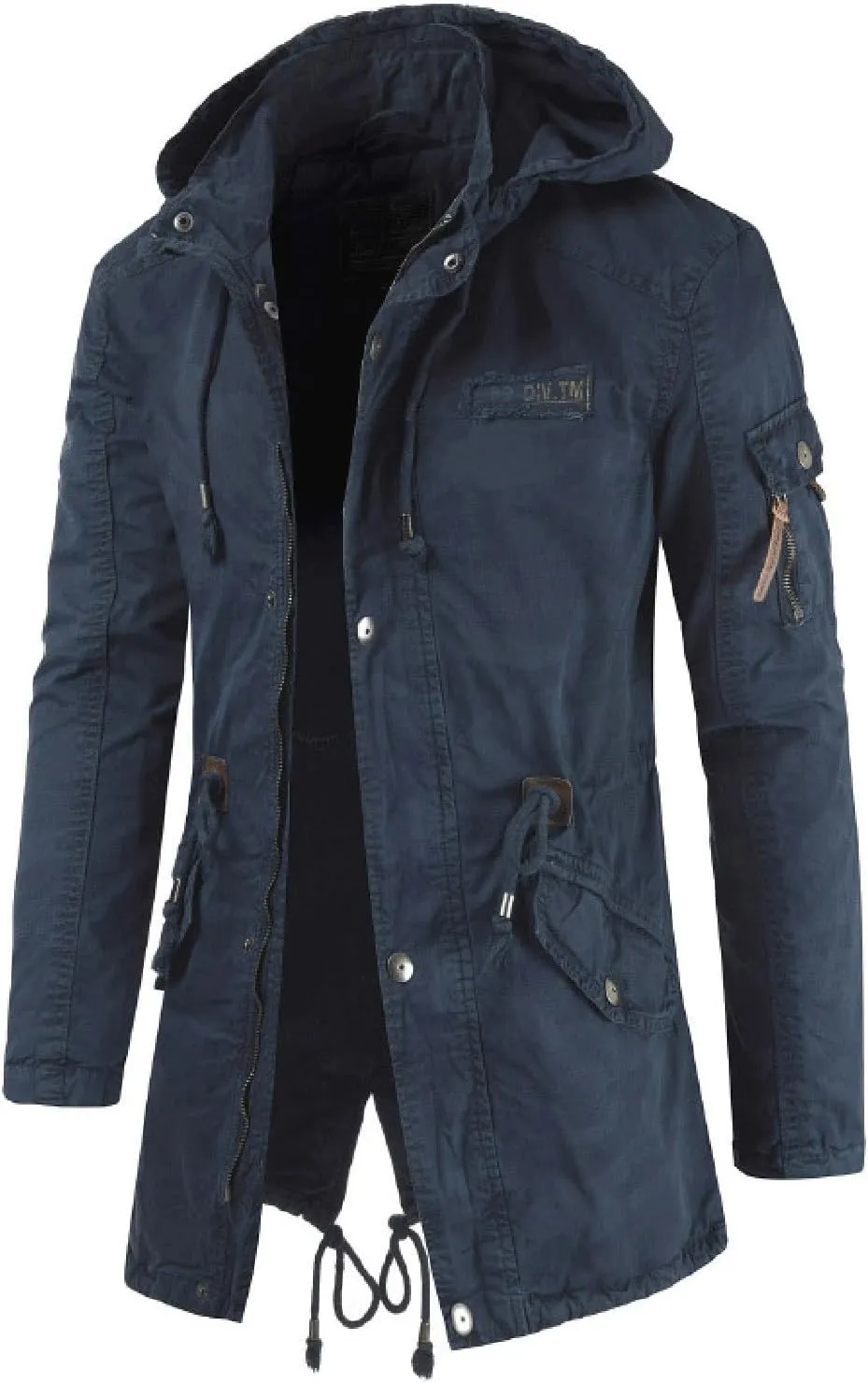 Men's Wool Coat Long Trench Coat Slim Zipper Cardigan Solid Color Hooded Casual Washed Jacket Windbreaker Long
