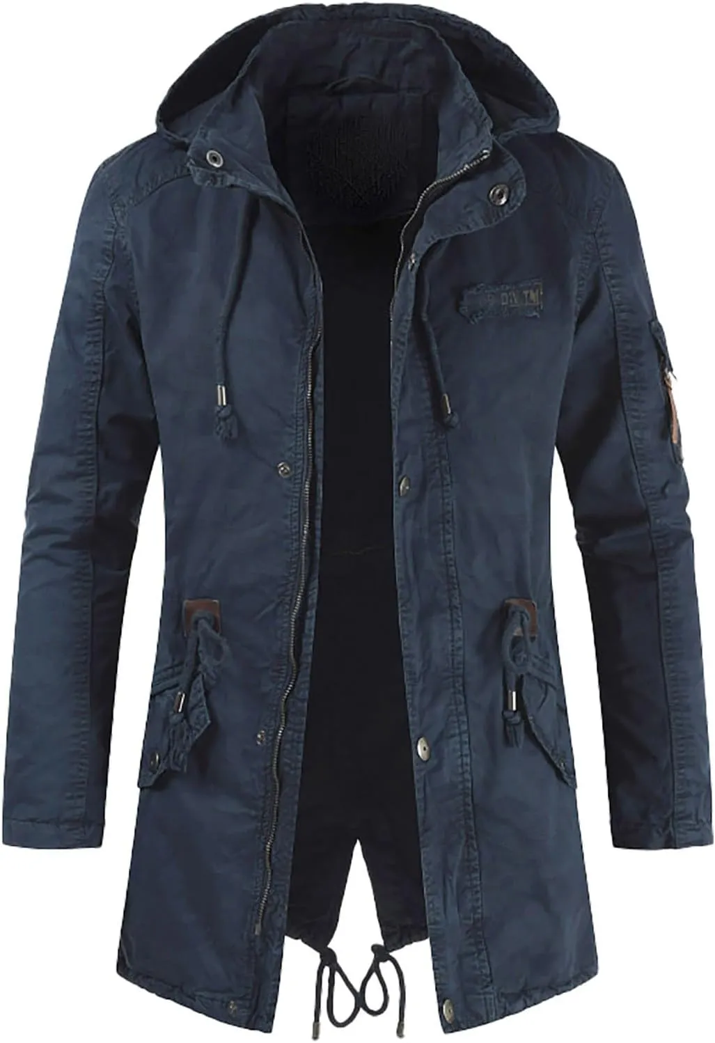 Men's Wool Coat Long Trench Coat Slim Zipper Cardigan Solid Color Hooded Casual Washed Jacket Windbreaker Long
