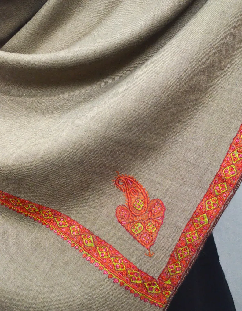 Natural Brown Pashmina Shawl With Sozni 5685