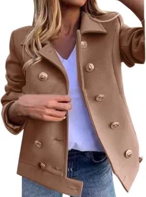 PeQAQ Womens Blazer Jacket Double Breasted Coat Woolen Long Sleeve Work Office Blazers 2023 Lapel Open Front Suit Jackets